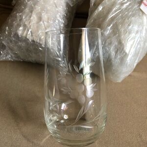 Set of 3 Small Drinking Glasses Etched flowers Design.